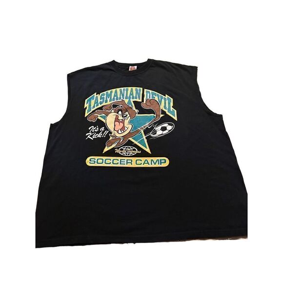 Vintage 90s Taz Tasmanian Devil Looney Tunes Soccer Camp Mens Tank Top Shirt 2XL - Picture 1 of 7